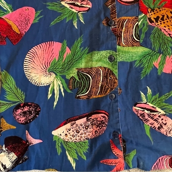 VTG Camp Shirt Fish Print Button Up Short Sleeve Tropical Sea Life Ocean Size 10 - Picture 8 of 8